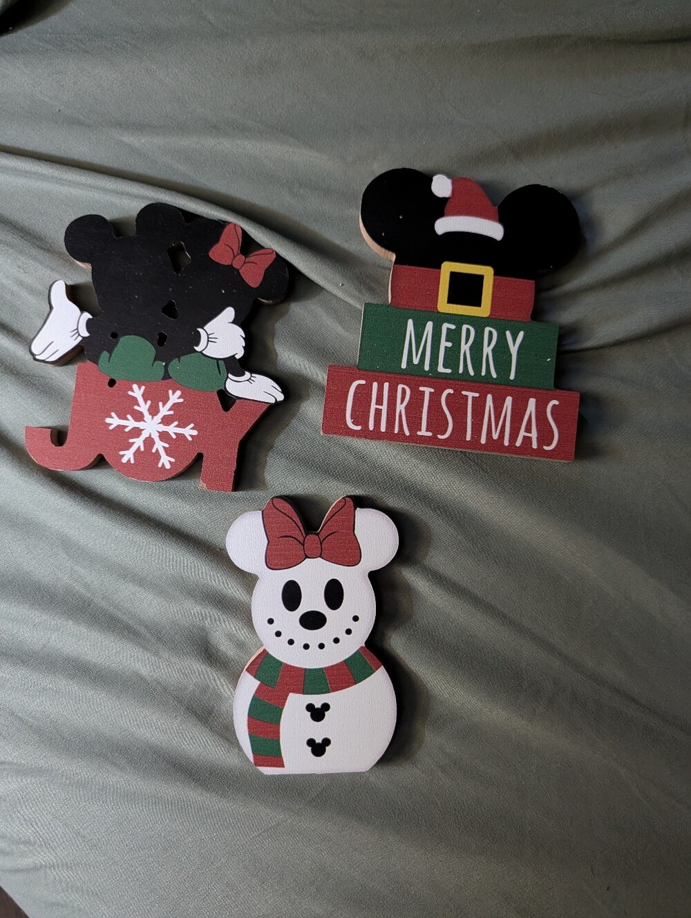 Merry Christmas Mickey & Minnie Holiday Ornaments - Red, Green, Black, White